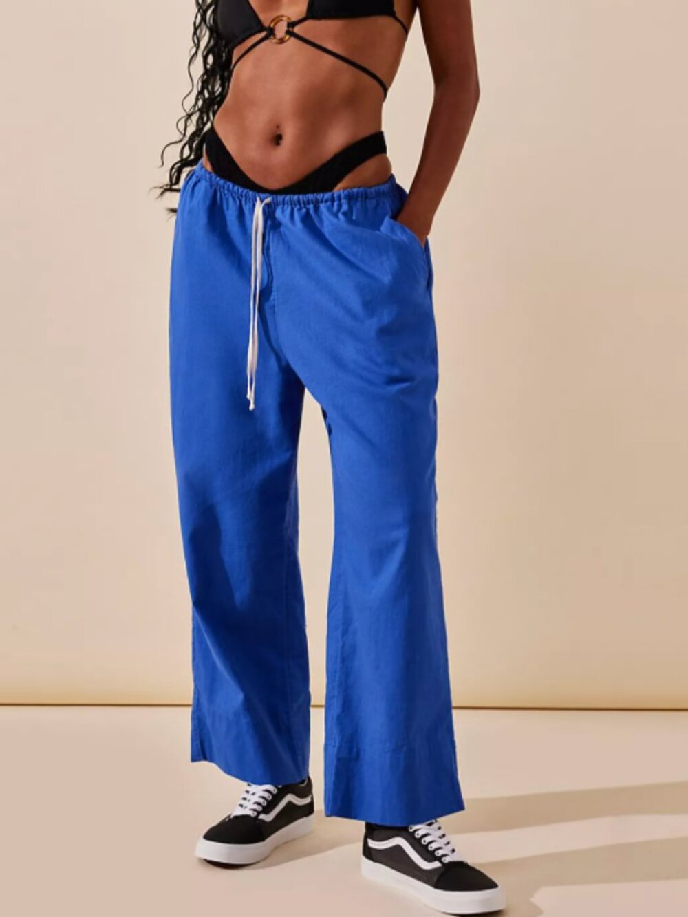 Free People Livin' In It Cotton Linen Wide Leg Pant in Mazarine